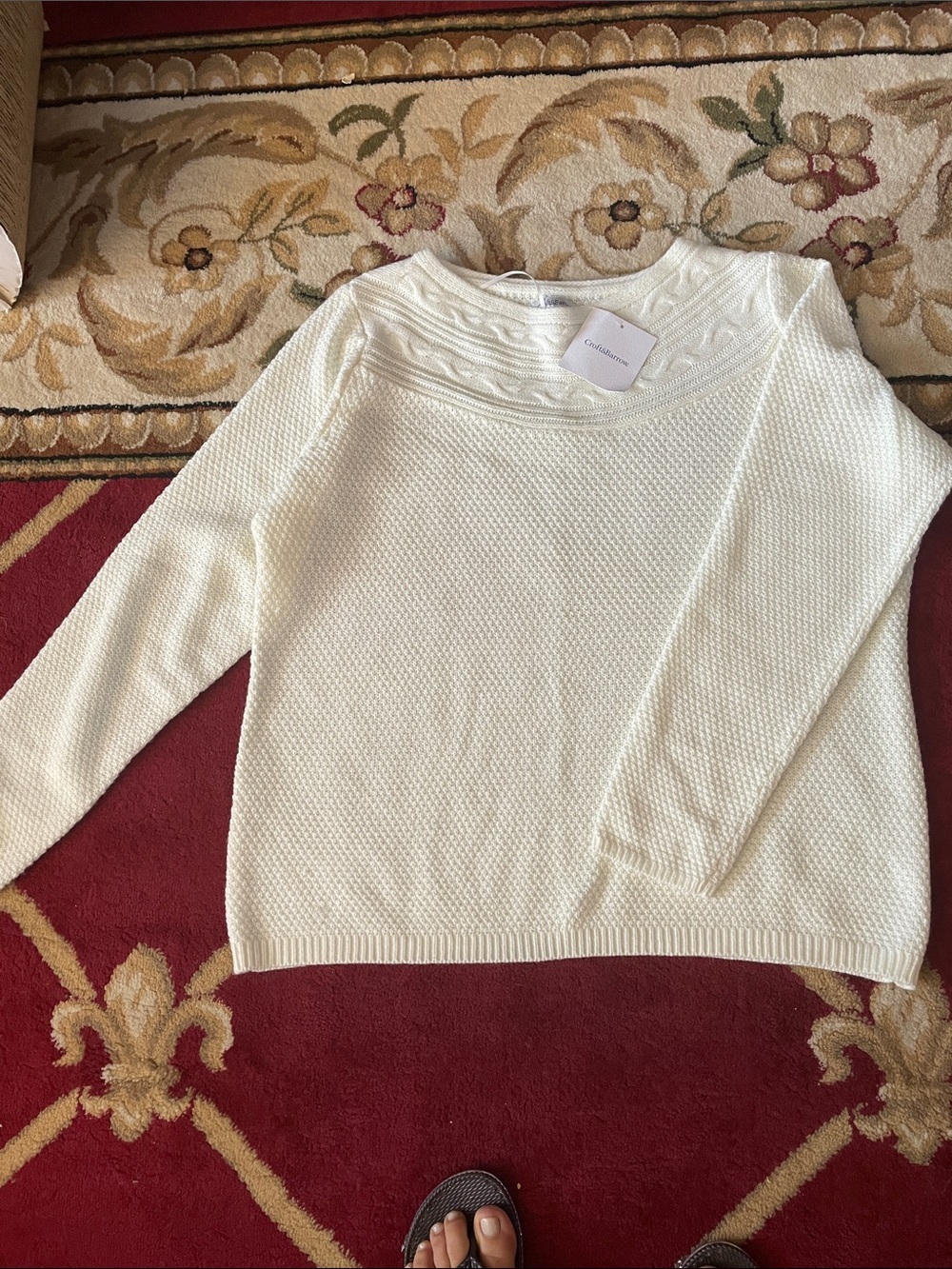 croft & barrow Cream Textured Crewneck Sweater